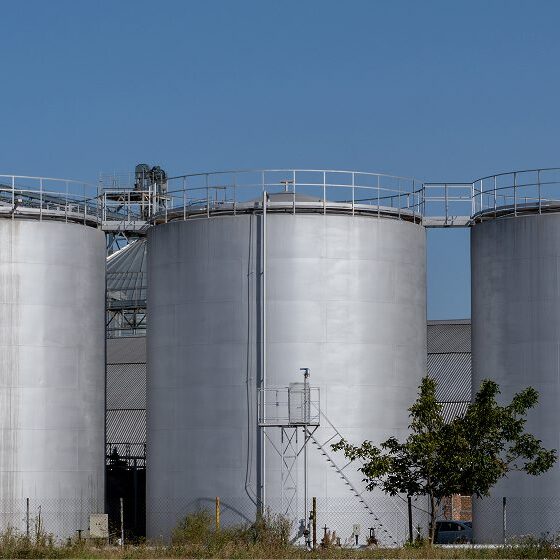 Three silos in a row outdoors